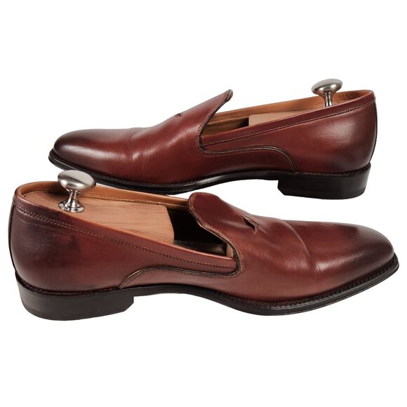 Paul Fredrick Italy Men's 9 Burnished Brown Leather Dress Shoes Venetian Loafers - Picture 12 of 13
